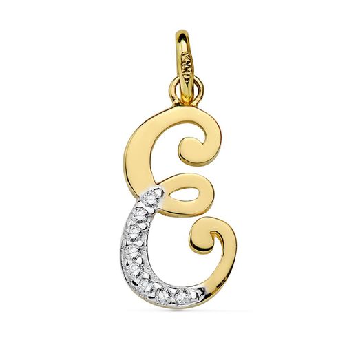 18K Colgante Oro Bicolor Letra E Circonita 17X8 Mm