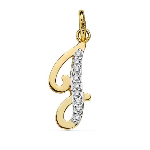 18K Colgante Oro Bicolor Letra J Circonita 18X7 Mm
