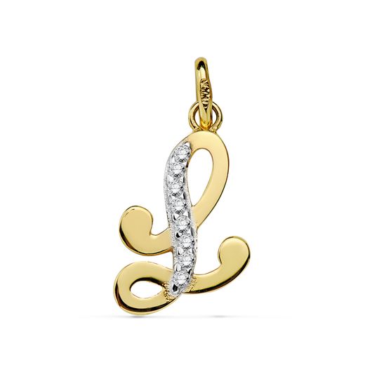 18K Colgante Oro Bicolor Letra L Circonita 17X10 Mm