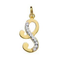 18K Colgante Oro Bicolor Letra S Circonita 17X9 Mm