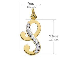18K Colgante Oro Bicolor Letra S Circonita 17X9 Mm
