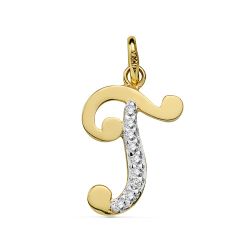 18K Colgante Oro Bicolor Letra T Circonita 17X11 Mm