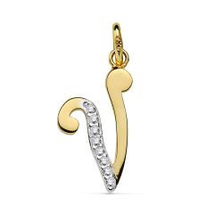 18K Colgante Oro Bicolor Letra V Circonita 18X10 Mm