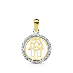 18K Colgante Oro Bicolor Mano De Fatima 13 Mm