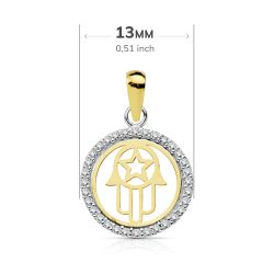 18K Colgante Oro Bicolor Mano De Fatima 13 Mm