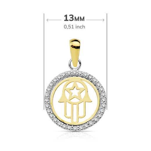 18K Colgante Oro Bicolor Mano De Fatima 13 Mm