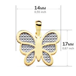 18K Colgante Oro Bicolor Mariposa Interior Tallado 17X14 Mm
