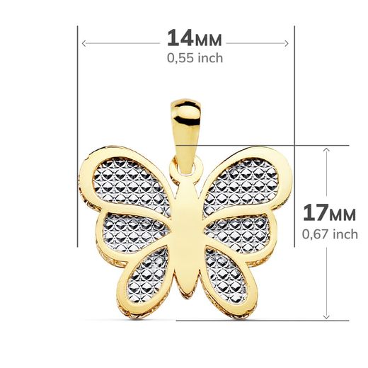 18K Colgante Oro Bicolor Mariposa Interior Tallado 17X14 Mm