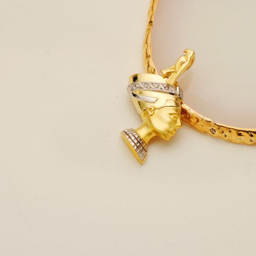 18K Colgante Oro Bicolor Nefertiti Perfil En Brillo 30X26 Mm