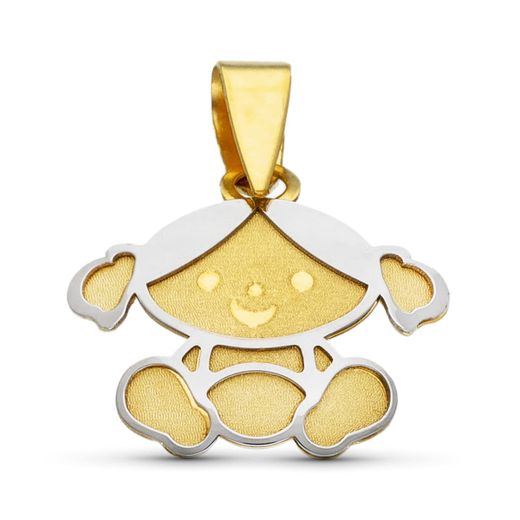 18K Colgante Oro Bicolor Niña Laser Mate Y Brillo