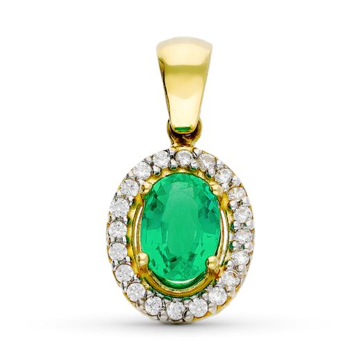 18K Colgante Oro Bicolor Oval Esmeralda 0.79 Qt. 7X5 Mm. 12 X 10 Mm