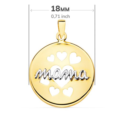 18K Colgante Oro Bicolor Redondo Con Corazones Calados 18 Mm