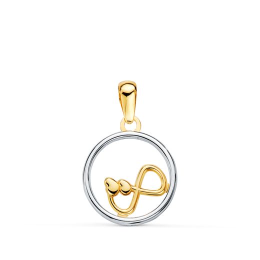 18K Colgante Oro Bicolor Redondo Con Infinito Y Corazon. 13Mm