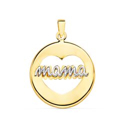 18K Colgante Oro Bicolor Redondo Corazon Calado 18 Mm