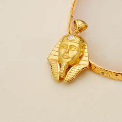 18K Colgante Oro Bicolor Tutankamon Brillo 32X28 Mm