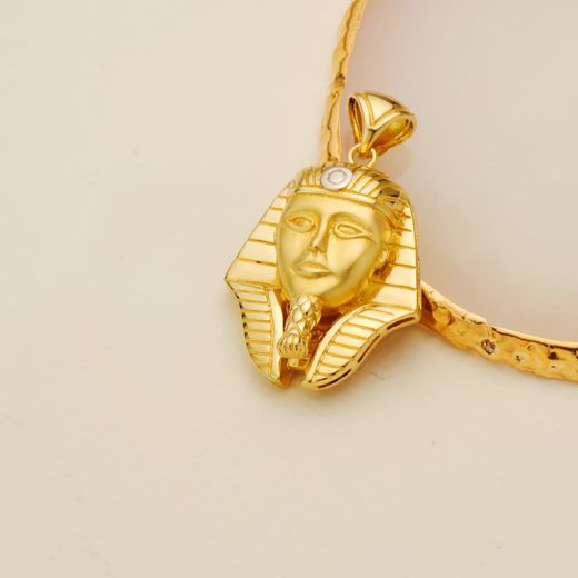 18K Colgante Oro Bicolor Tutankamon Brillo 32X28 Mm