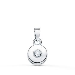 18K Colgante Oro Blanco Chaton 5.5 Mm Diamante Talla Brillante 0,050 Qts Si-H