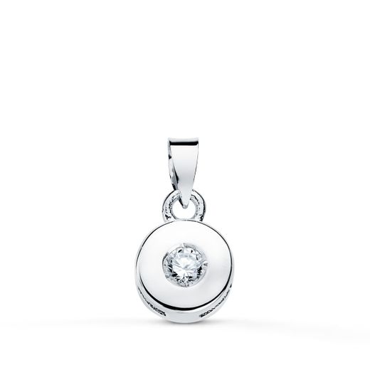 18K Colgante Oro Blanco Chaton 5.5 Mm Diamante Talla Brillante 0,050 Qts Si-H