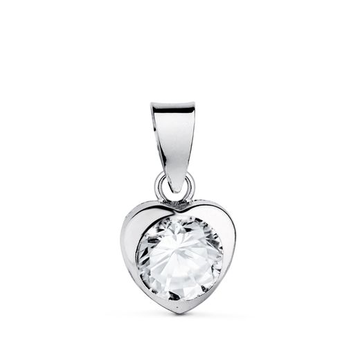 18K Colgante Oro Blanco Corazon Con Circonita. Medida: 7,5 X 7,5 Mm