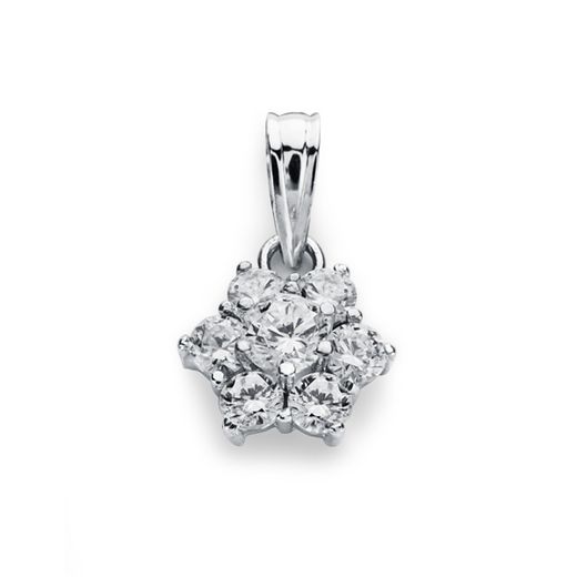 18K Colgante Oro Blanco Cuajo 7 Circonita 10X9 Mm