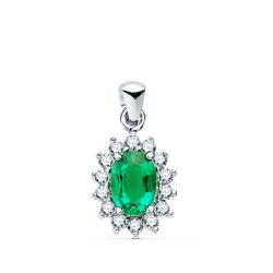 18K Colgante Oro Blanco Esmeralda 8X6 Mm 1,10 Qt. 14 Diamantes 0,42 Qts. Vs2-G. 12,5X11 Mm
