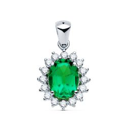 18K Colgante Oro Blanco Esmeralda 9X7 Mm 1,74 Qts. Diamantes Vs2-G 0,52 Qte 14X12 Mm
