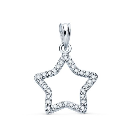 18K Colgante Oro Blanco Estrella Con Circonita 16X15 Mm