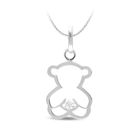 18K Colgante Oro Blanco Oso Circonita Oro Blanco