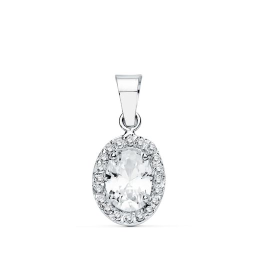 18K Colgante Oro Blanco Oval Circonita 10X8 Mm