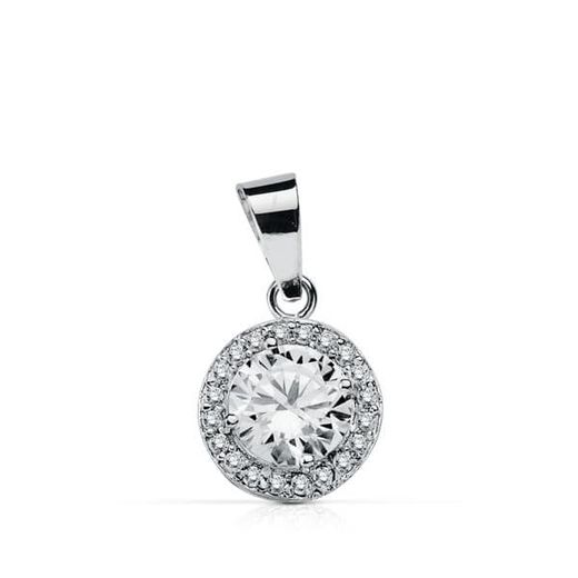 18K Colgante Oro Blanco Redondo Circonita 9 Mm