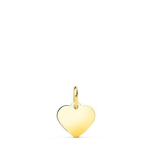 18K Colgante Placa Chapa Oro Amarillo Corazon Liso En Brillo 10X10 Mm