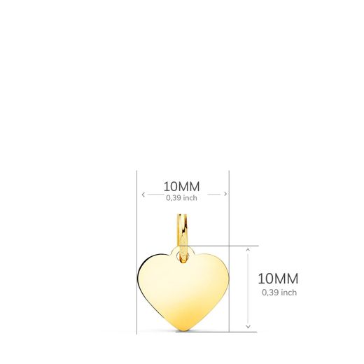 18K Colgante Placa Chapa Oro Amarillo Corazon Liso En Brillo 10X10 Mm