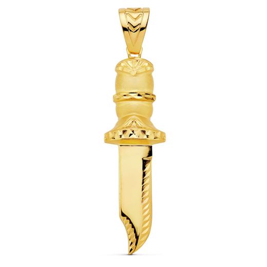 18K Colgante Puñal Tallado Oro Amarillo 2X18 Mm
