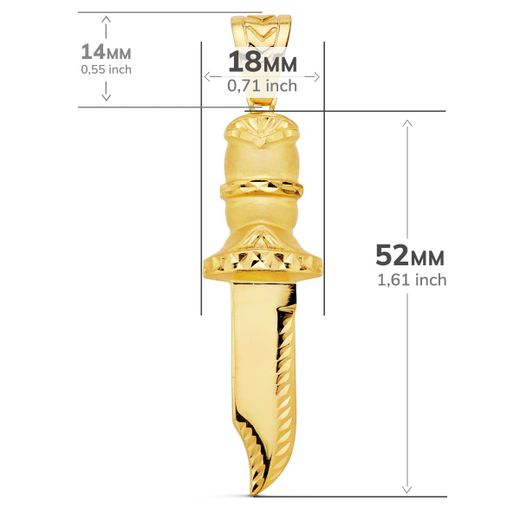 18K Colgante Puñal Tallado Oro Amarillo 2X18 Mm