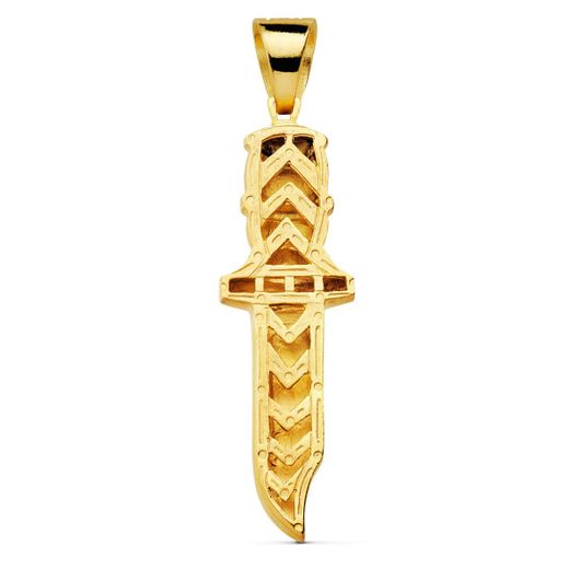 18K Colgante Puñal Tallado Oro Amarillo 2X18 Mm