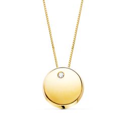 18K Colgante Redondo Circonita Oro Amarillo Cadena 42Cm