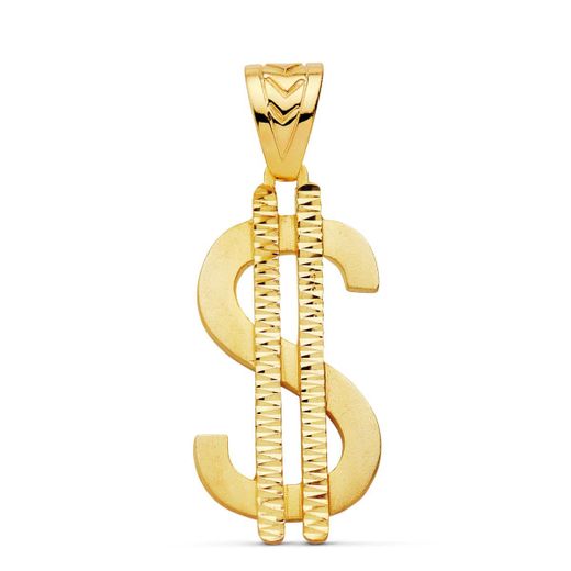 18K Colgante Simbolo Dolar Oro Amarillo. 41 X 21 Mm