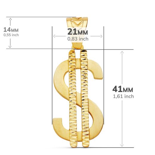 18K Colgante Simbolo Dolar Oro Amarillo. 41 X 21 Mm
