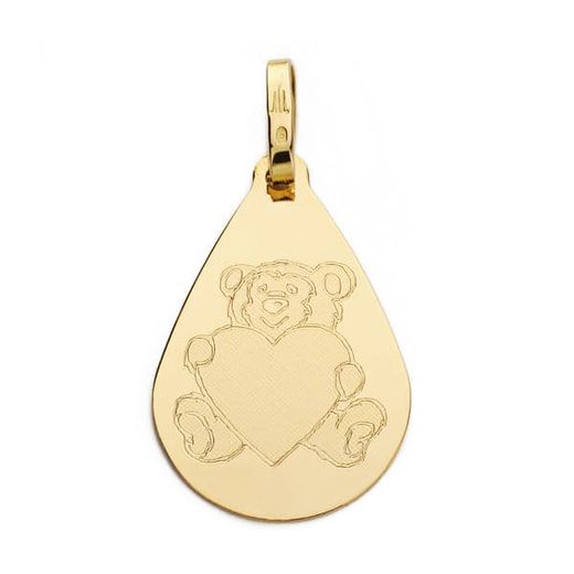 18K Colganteoro Amarillo Gota Oso Corazon 21X14 Mm