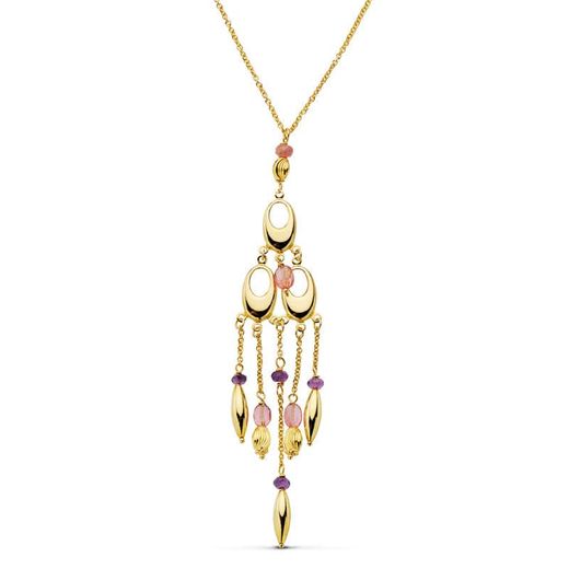 18K Collar Cadenita Y Piedra Oro Amarillo