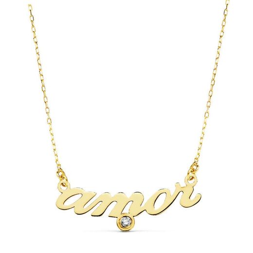 18K Collar Oro Amarillo " Amor " 45Cm Circonita