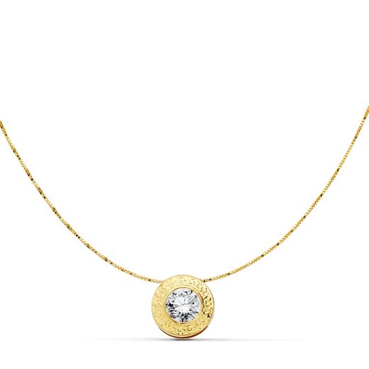 18K Collar Oro Amarillo Con Circonita 6.5 Mm Greca Y Cadena 42Cm