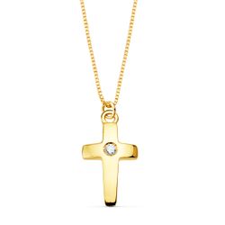 18K Collar Oro Amarillo Cruz 11X7 Mm 1 Diamante 0,015Qt. Cadena Veneciana 45Cm G-Vs2