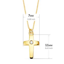 18K Collar Oro Amarillo Cruz 11X7 Mm 1 Diamante 0,015Qt. Cadena Veneciana 45Cm G-Vs2