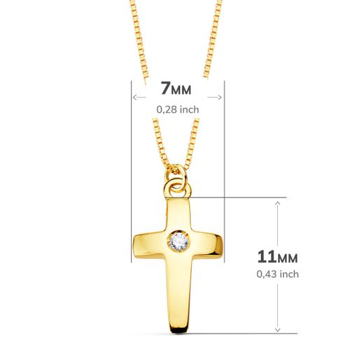 18K Collar Oro Amarillo Cruz 11X7 Mm 1 Diamante 0,015Qt. Cadena Veneciana 45Cm G-Vs2