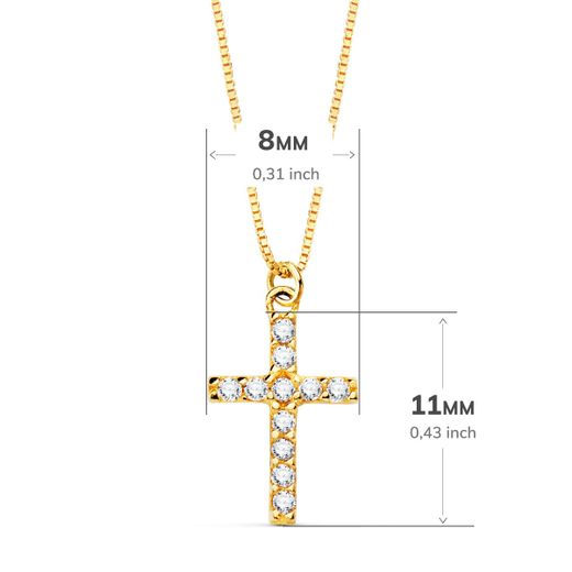 18K Collar Oro Amarillo Cruz 11X8 Mm 11 Diamantes 0,090 Qt. Cadena Veneciana 45Cm G-Vs2