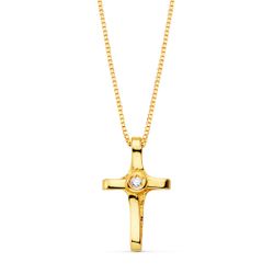 18K Collar Oro Amarillo Cruz 12X7 Mm 1 Diamante 0,010 Qt.Cadena Veneciana 45Cm G-Vs2