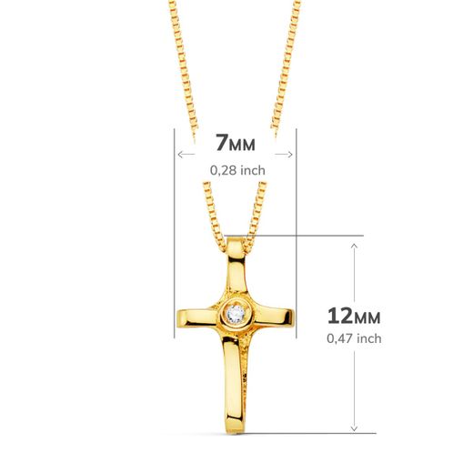18K Collar Oro Amarillo Cruz 12X7 Mm 1 Diamante 0,010 Qt.Cadena Veneciana 45Cm G-Vs2