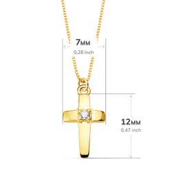 18K Collar Oro Amarillo Cruz 12X7 Mm 1 Diamante 0,015 Qt. Cadena Veneciana 45Cm G-Vs2