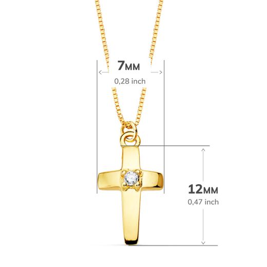 18K Collar Oro Amarillo Cruz 12X7 Mm 1 Diamante 0,015 Qt. Cadena Veneciana 45Cm G-Vs2